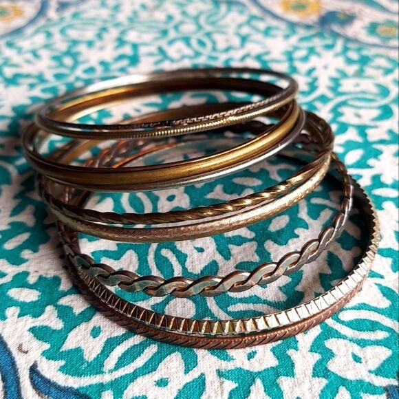 Set of 11 Brass Bangle Bracelets - Picture 1 of 5